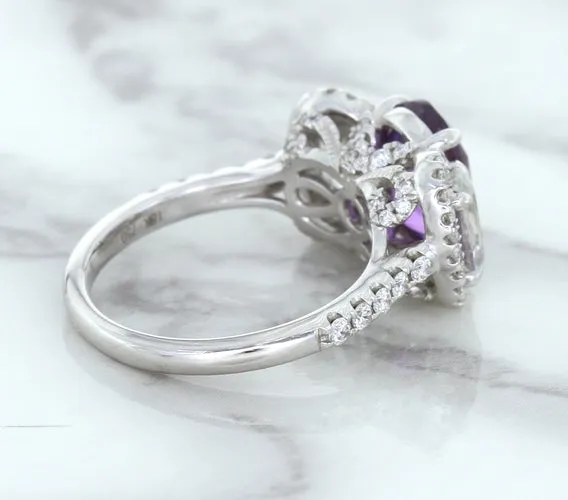 Multicolor Sapphire Ring with Diamond Halo in 18K White Gold