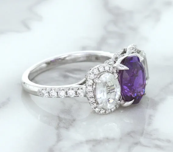 Multicolor Sapphire Ring with Diamond Halo in 18K White Gold