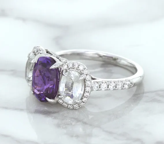 Multicolor Sapphire Ring with Diamond Halo in 18K White Gold