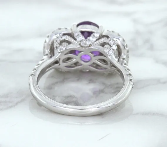 Multicolor Sapphire Ring with Diamond Halo in 18K White Gold