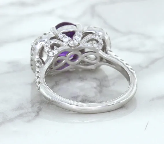 Multicolor Sapphire Ring with Diamond Halo in 18K White Gold
