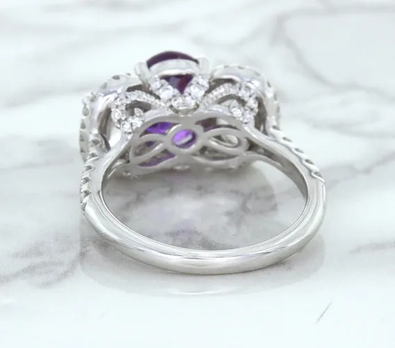 Multicolor Sapphire Ring with Diamond Halo in 18K White Gold