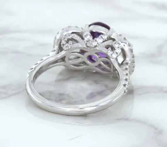 Multicolor Sapphire Ring with Diamond Halo in 18K White Gold