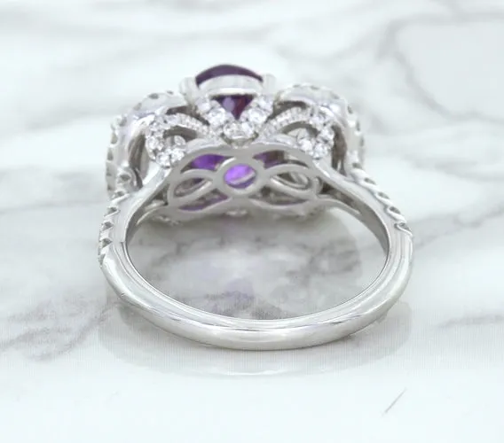 Multicolor Sapphire Ring with Diamond Halo in 18K White Gold
