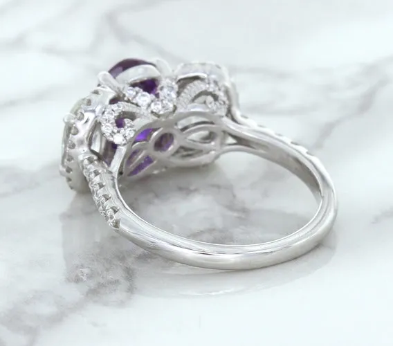 Multicolor Sapphire Ring with Diamond Halo in 18K White Gold
