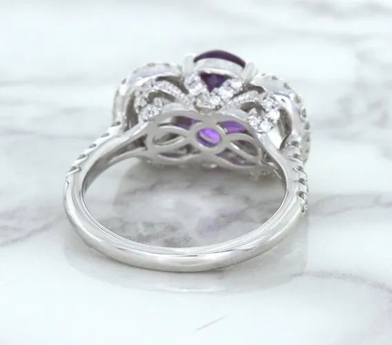 Multicolor Sapphire Ring with Diamond Halo in 18K White Gold
