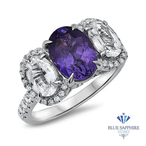 Multicolor Sapphire Ring with Diamond Halo in 18K White Gold