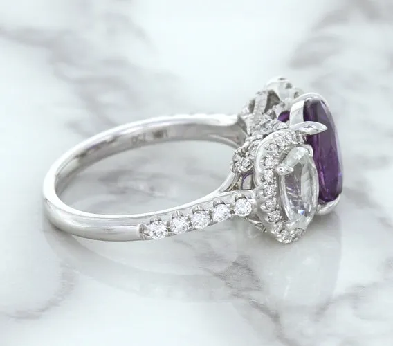 Multicolor Sapphire Ring with Diamond Halo in 18K White Gold