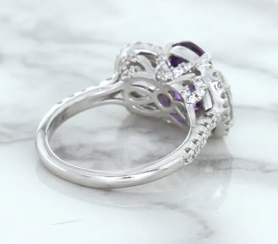 Multicolor Sapphire Ring with Diamond Halo in 18K White Gold
