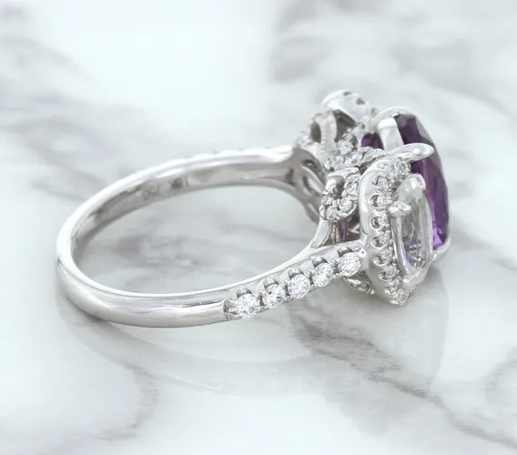 Multicolor Sapphire Ring with Diamond Halo in 18K White Gold