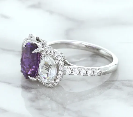 Multicolor Sapphire Ring with Diamond Halo in 18K White Gold