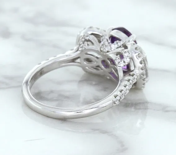 Multicolor Sapphire Ring with Diamond Halo in 18K White Gold
