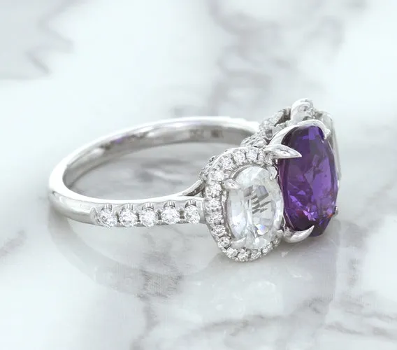 Multicolor Sapphire Ring with Diamond Halo in 18K White Gold