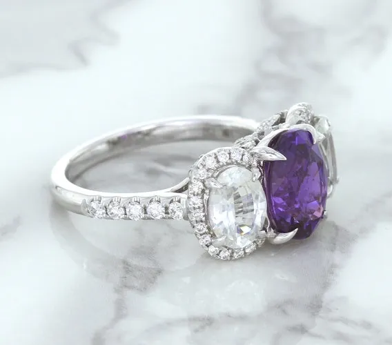Multicolor Sapphire Ring with Diamond Halo in 18K White Gold