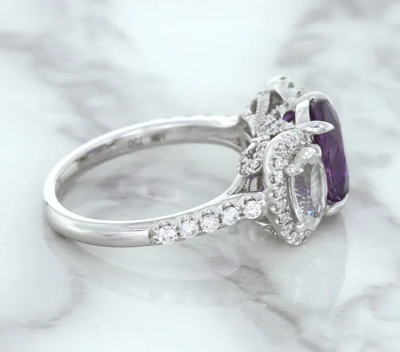 Multicolor Sapphire Ring with Diamond Halo in 18K White Gold