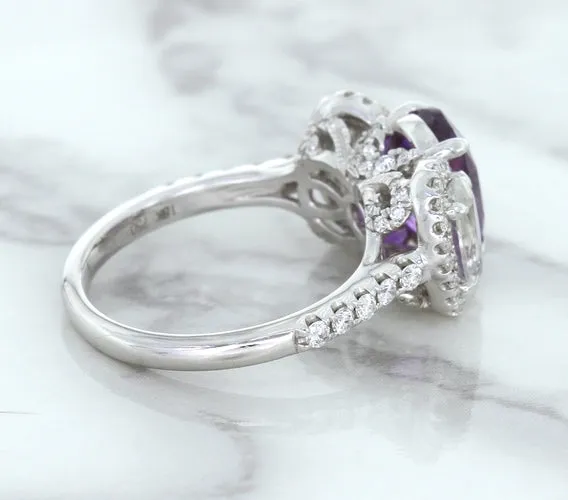 Multicolor Sapphire Ring with Diamond Halo in 18K White Gold