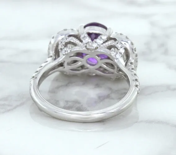 Multicolor Sapphire Ring with Diamond Halo in 18K White Gold