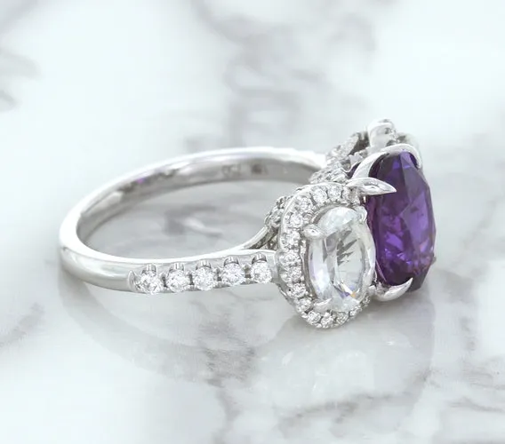 Multicolor Sapphire Ring with Diamond Halo in 18K White Gold