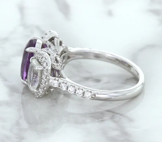 Multicolor Sapphire Ring with Diamond Halo in 18K White Gold
