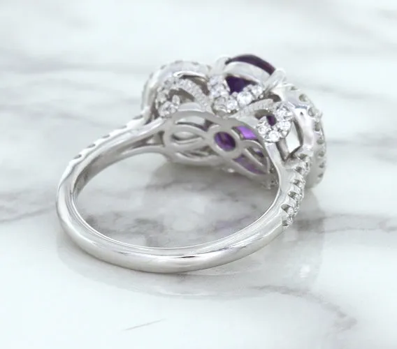 Multicolor Sapphire Ring with Diamond Halo in 18K White Gold