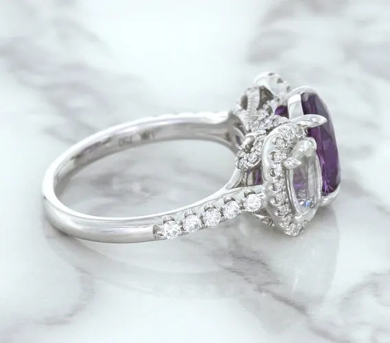 Multicolor Sapphire Ring with Diamond Halo in 18K White Gold