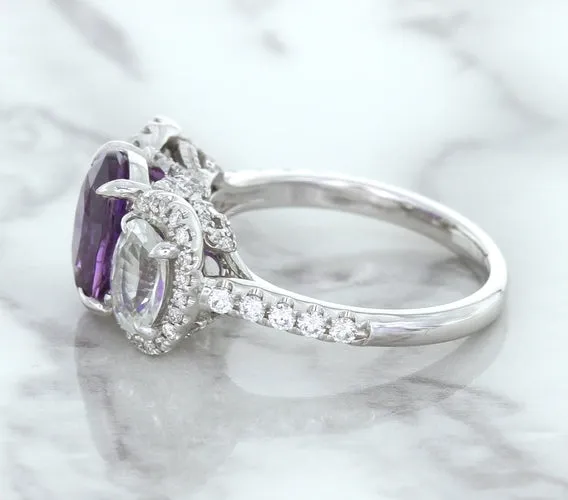 Multicolor Sapphire Ring with Diamond Halo in 18K White Gold