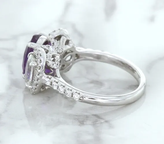 Multicolor Sapphire Ring with Diamond Halo in 18K White Gold