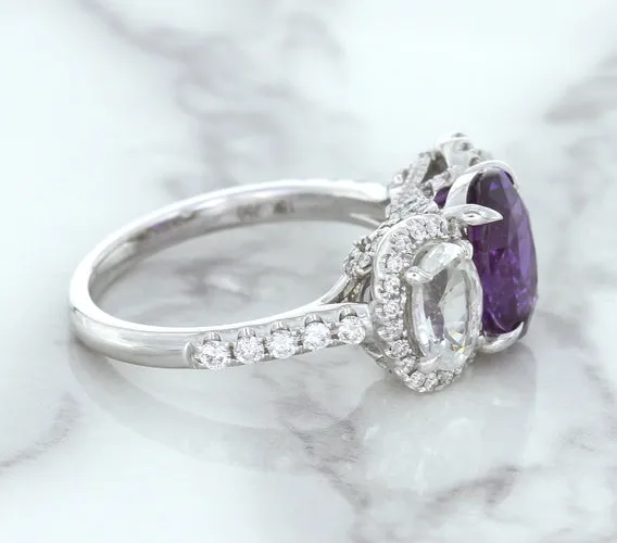 Multicolor Sapphire Ring with Diamond Halo in 18K White Gold