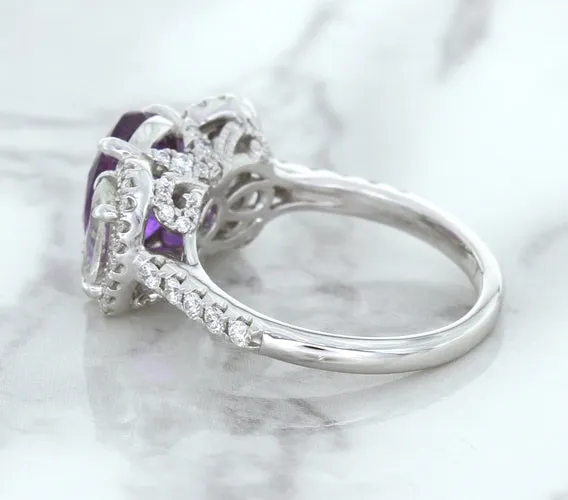 Multicolor Sapphire Ring with Diamond Halo in 18K White Gold