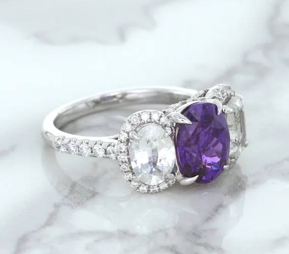 Multicolor Sapphire Ring with Diamond Halo in 18K White Gold