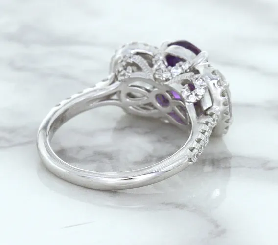 Multicolor Sapphire Ring with Diamond Halo in 18K White Gold