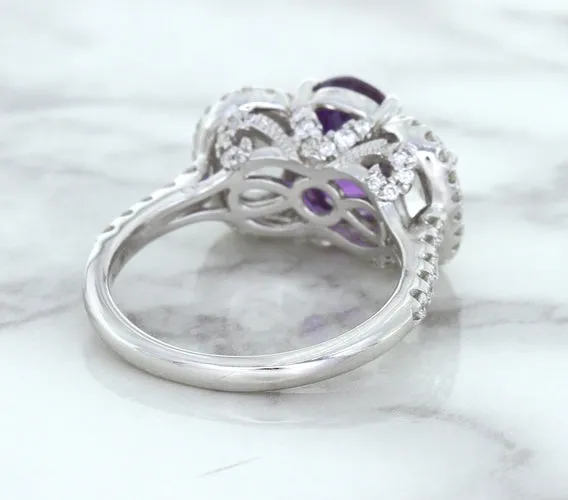 Multicolor Sapphire Ring with Diamond Halo in 18K White Gold
