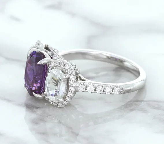 Multicolor Sapphire Ring with Diamond Halo in 18K White Gold