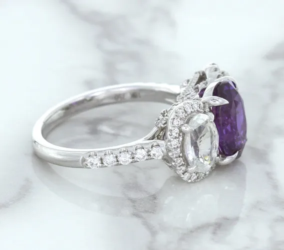 Multicolor Sapphire Ring with Diamond Halo in 18K White Gold