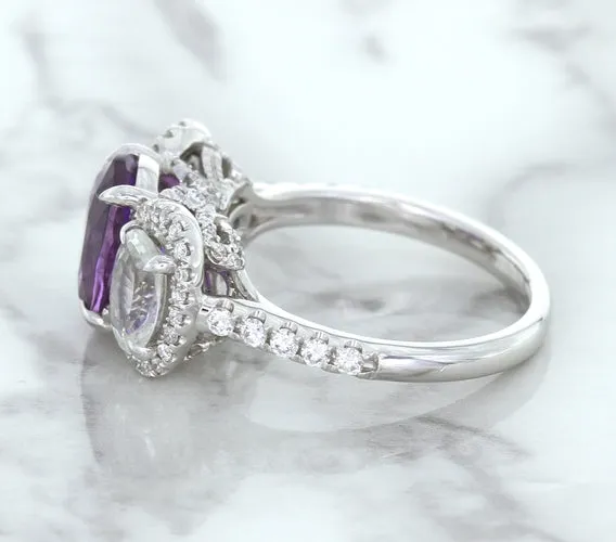 Multicolor Sapphire Ring with Diamond Halo in 18K White Gold