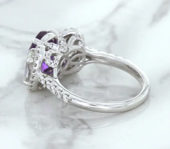 Multicolor Sapphire Ring with Diamond Halo in 18K White Gold