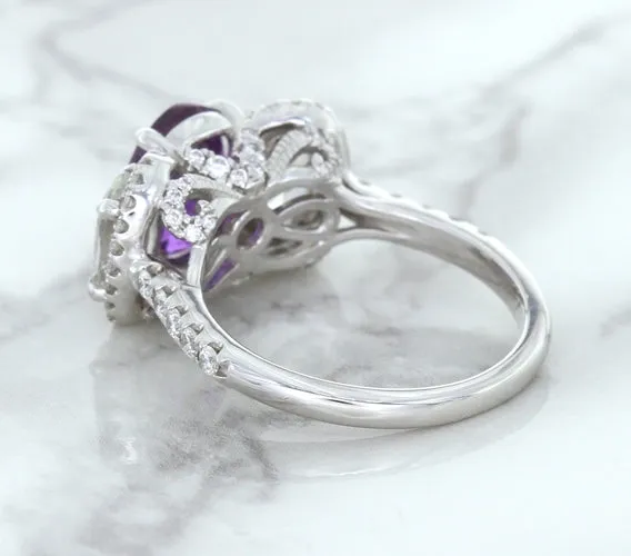 Multicolor Sapphire Ring with Diamond Halo in 18K White Gold