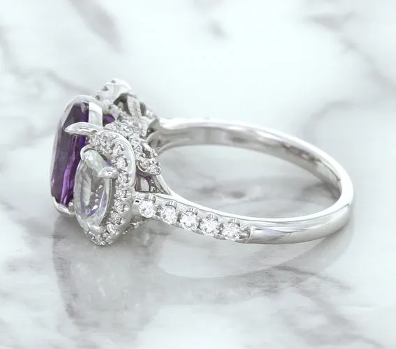 Multicolor Sapphire Ring with Diamond Halo in 18K White Gold