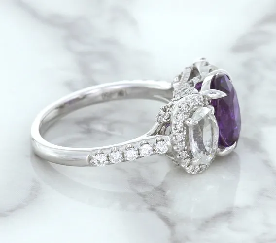 Multicolor Sapphire Ring with Diamond Halo in 18K White Gold