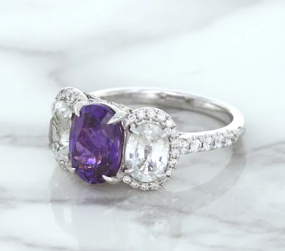 Multicolor Sapphire Ring with Diamond Halo in 18K White Gold