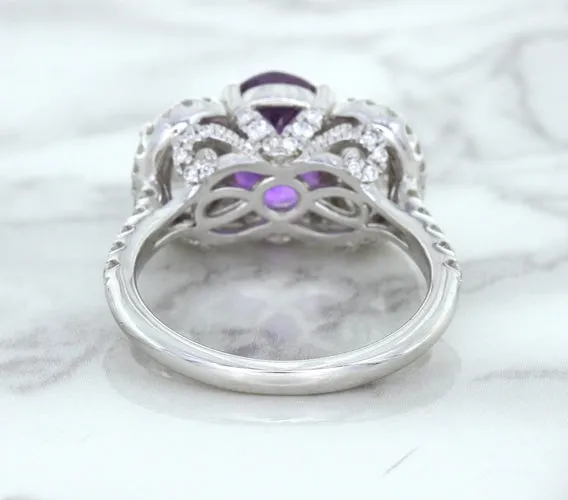 Multicolor Sapphire Ring with Diamond Halo in 18K White Gold