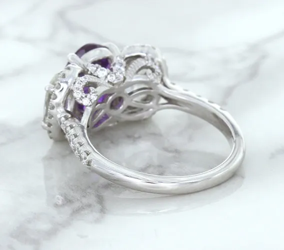 Multicolor Sapphire Ring with Diamond Halo in 18K White Gold