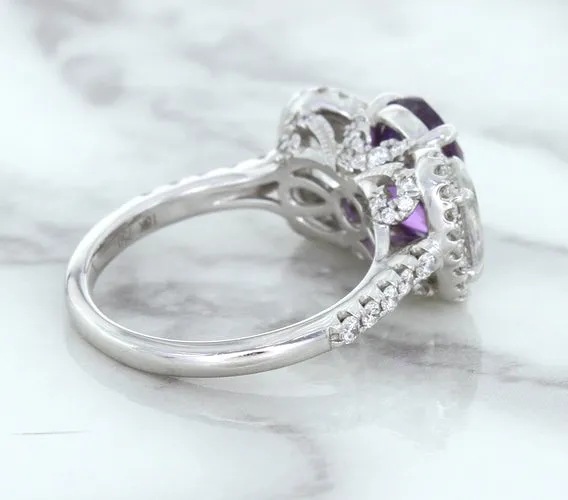 Multicolor Sapphire Ring with Diamond Halo in 18K White Gold