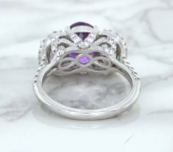 Multicolor Sapphire Ring with Diamond Halo in 18K White Gold