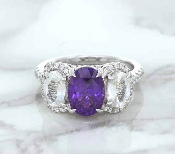 Multicolor Sapphire Ring with Diamond Halo in 18K White Gold