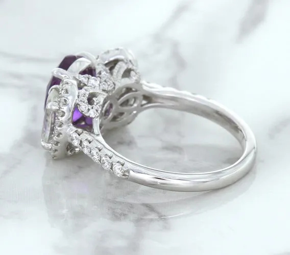 Multicolor Sapphire Ring with Diamond Halo in 18K White Gold
