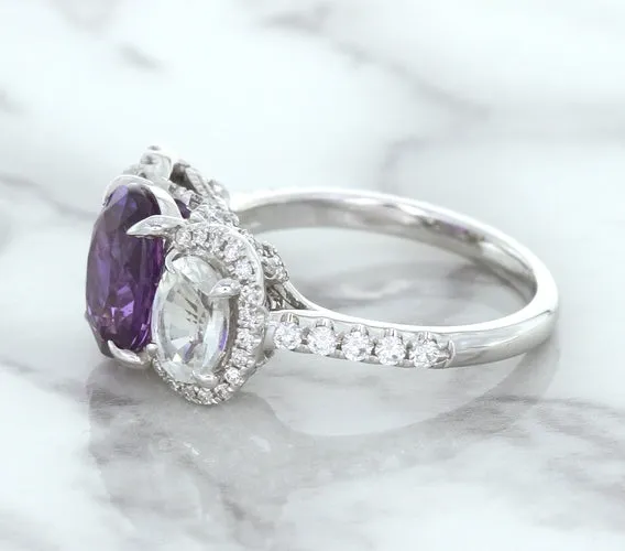 Multicolor Sapphire Ring with Diamond Halo in 18K White Gold