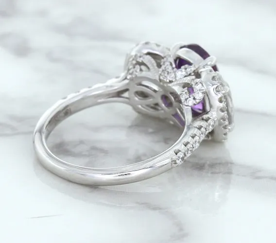 Multicolor Sapphire Ring with Diamond Halo in 18K White Gold
