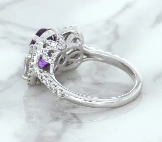 Multicolor Sapphire Ring with Diamond Halo in 18K White Gold