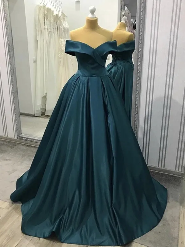 Off Shoulder Blue-Green Long Prom Dresses, Off Shoulder Green Formal Evening Dresses, Off Shoulder Prom